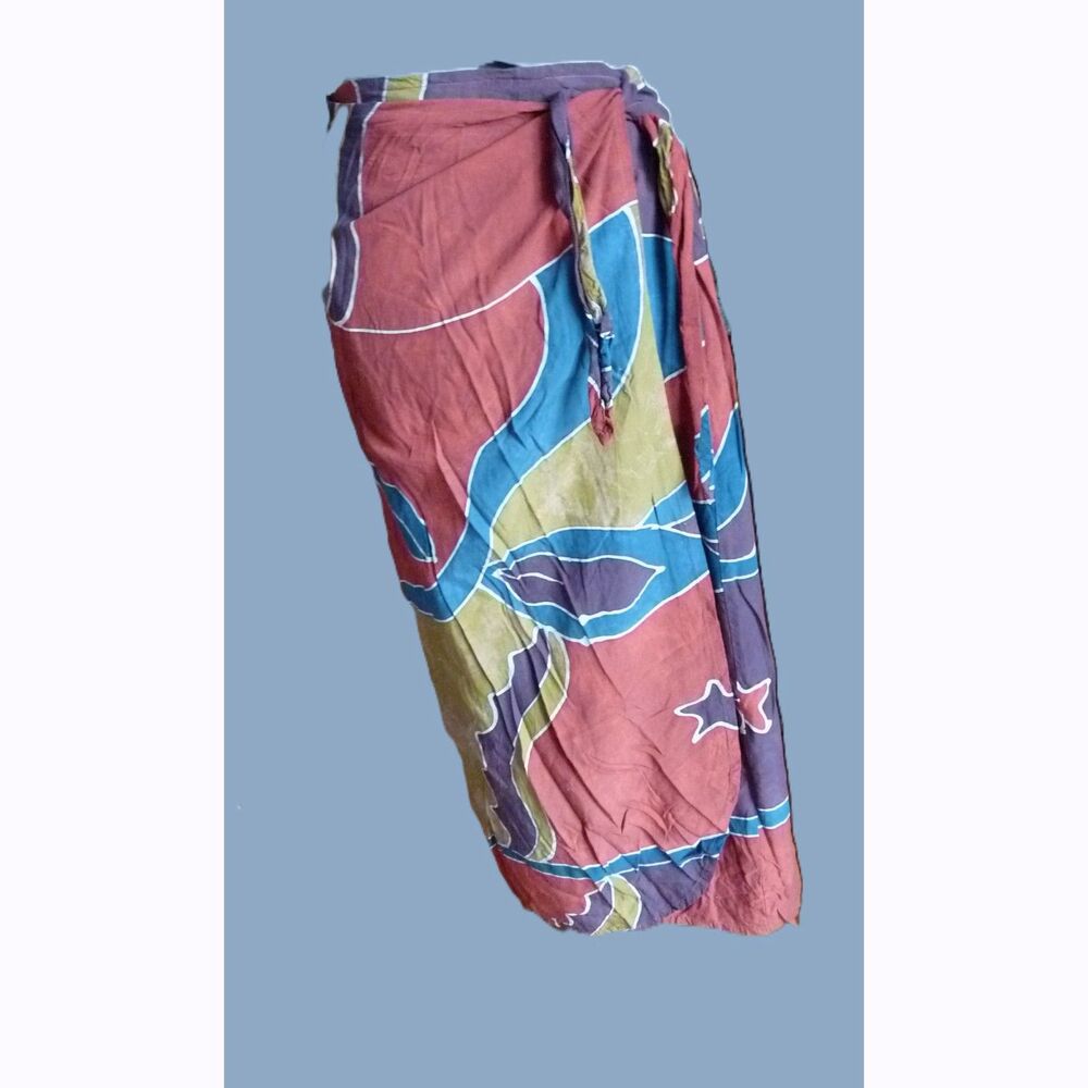 Vintage 90s Nomadic Traders Indonesian Batik Wrap Sarong Ethnic Skirt Burgundy M